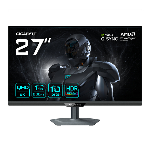 GIGABYTE G27Q2 Moniteur de Jeu 27” 2K QHD - 2560 x 1440, 200Hz, 1ms, 350 cd/m², Compatible G-Sync, FreeSync Premium, HDR10, HDMI 2.0, DisplayPort 1.4